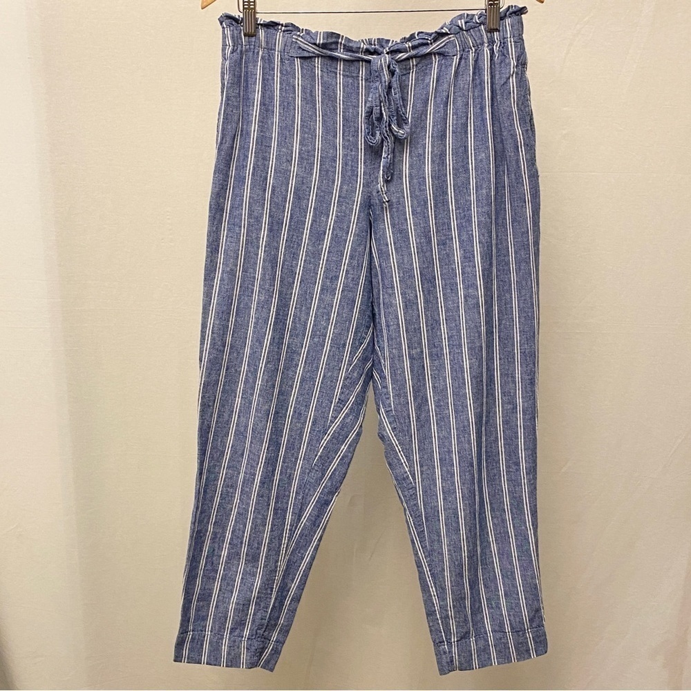 Beach Lunch Lounge Linen Blend Pants Blue White Stripe Womens Size Large - Picture 12 of 13
